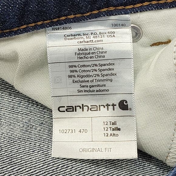 Carhartt Jeans Womens 12 TALL Blue Dark Wash Original Fit Straight Leg Stretch - Picture 10 of 16
